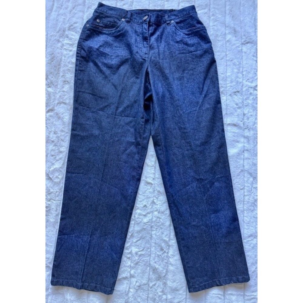Ruby Rd. Petite Womens Blue Straight Leg Pants Size 6P Ramie Cotton Blend Indigo